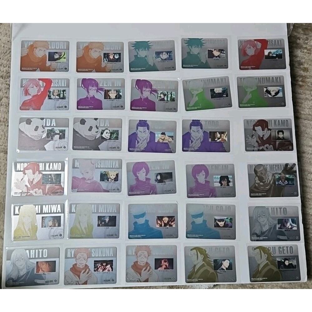 Complete Set Of 30 Jujutsu Kaisen Bandai Collectible Character Face Cards